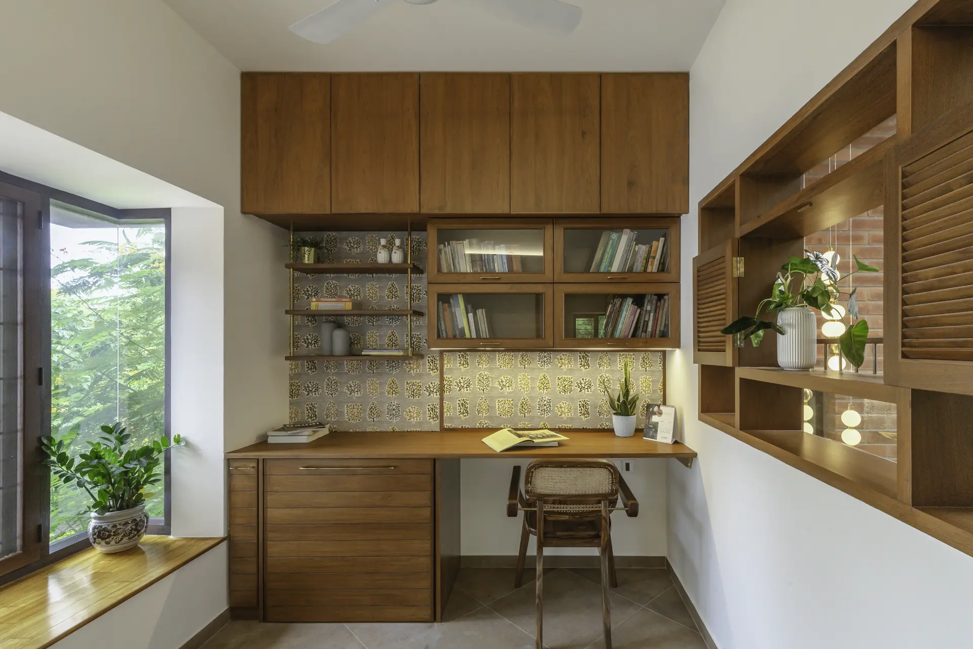 Teak cabinets and study shelves with wooden study chair